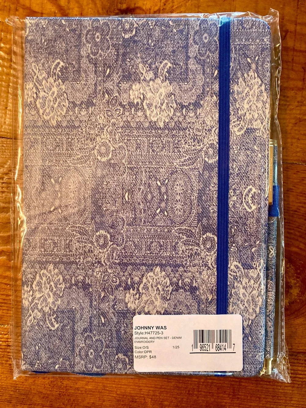 NEW Johnny Was Denim Embroidery Journal and Pen Set Silk Blend Blue 8.5